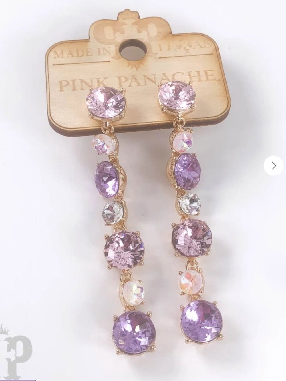 Multi Rhinestone Drop Earrings - Purple